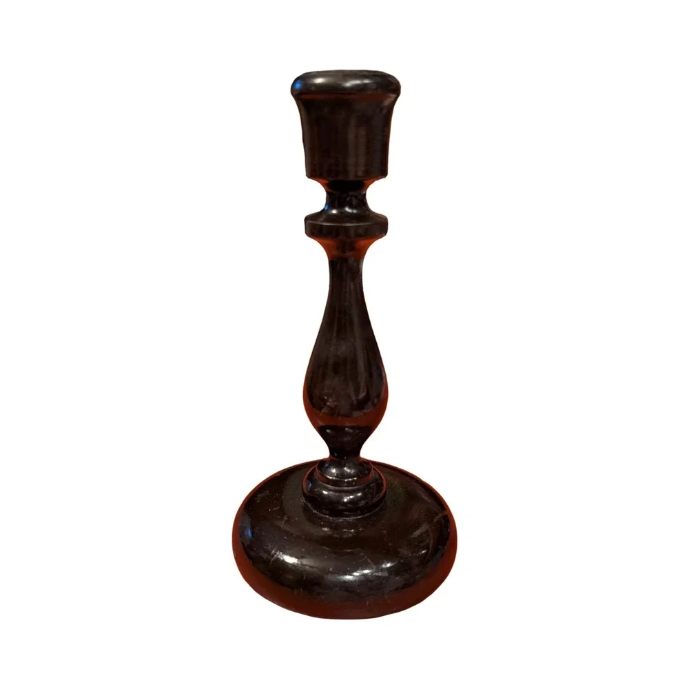Vintage Hand Turned Dark Wood Taper Candlestick Holder 7.5 Inch Espresso Finish